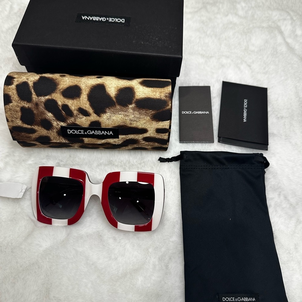 Dolce & Gabbana Red and White Oversized Square Sunglasses